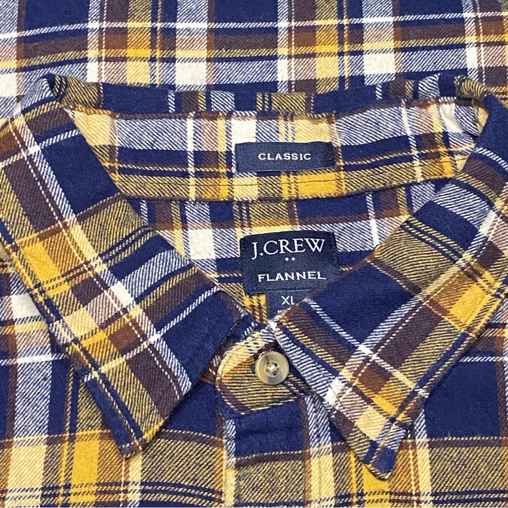 J.Crew Factory Classic Plaid Flannel Shirt Men XL Blue Yellow Chest Pocket